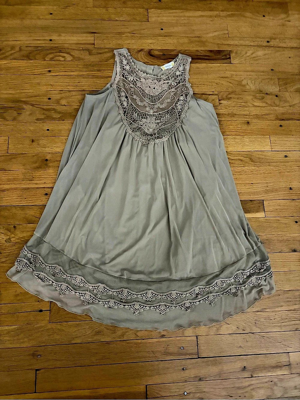Alter’d state Lace Trim mesh Mini Dress in taupe Size Small